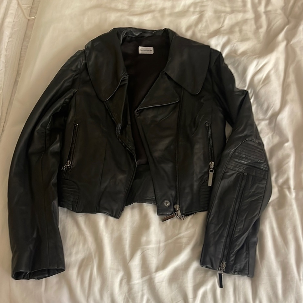 Philosophy 100% black leather jacket